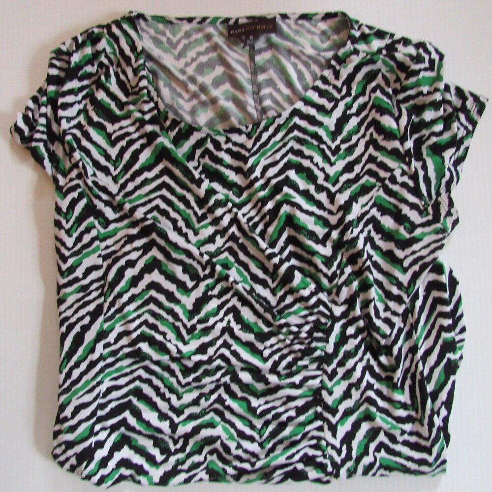 Dana Buchman Ruched Casual Midi Black/Green/White Dress Size XL - Picture 3 of 4